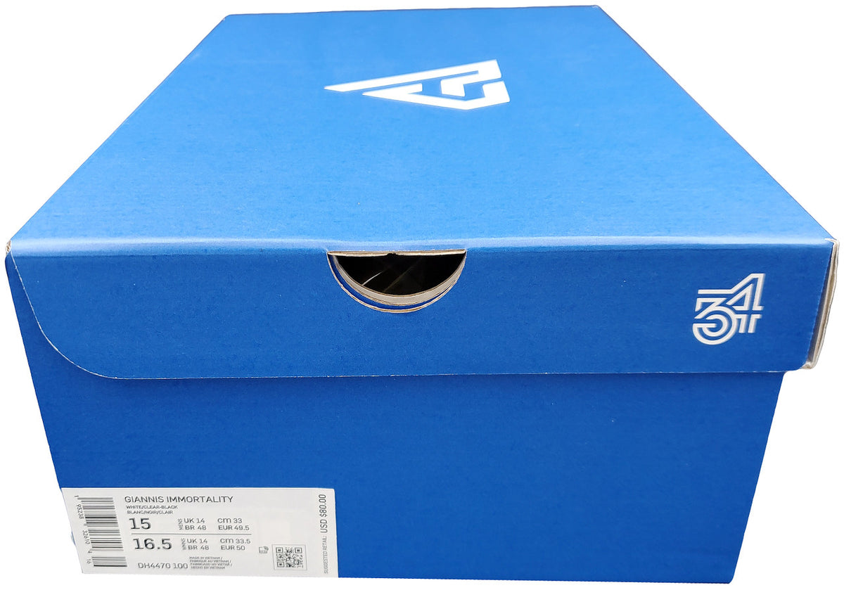 Giannis Antetokounmpo Autographed White Nike Immortality Shoes Miami Heat Size 15 Pair Beckett BAS QR Stock #197435