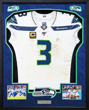 Russell Wilson Framed Game Used Seattle Seahawks White Nike Jersey With Captain's Patch & NFL 100 Logo Unsigned SKU #203517