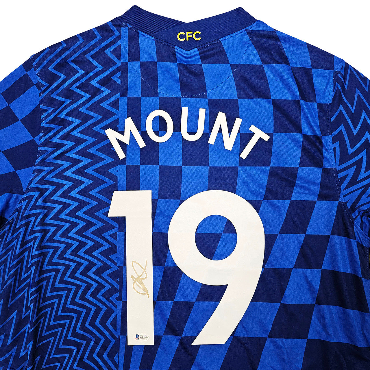 Chelsea F.C. Mason Mount Autographed Blue Nike Jersey Size XL in Gold Beckett BAS Stock #196482