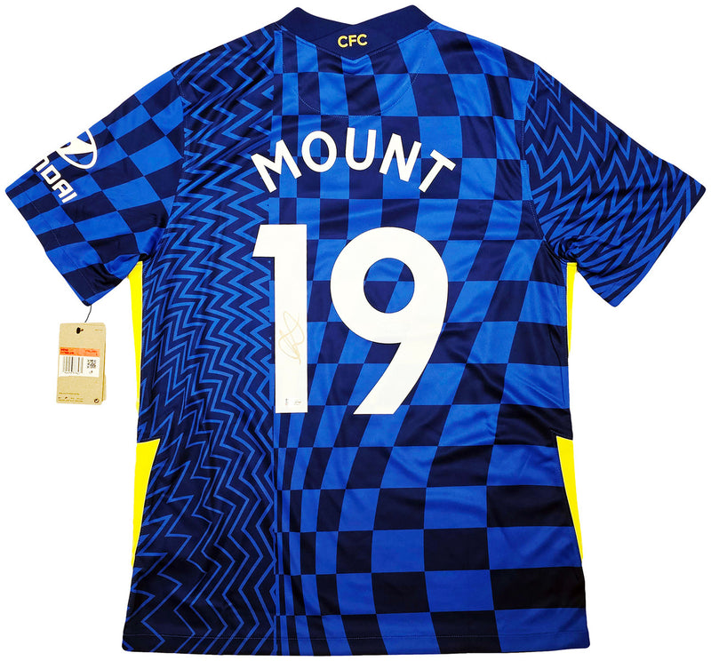Chelsea F.C. Mason Mount Autographed Blue Nike Jersey Size L in Gold Beckett BAS Stock #196475