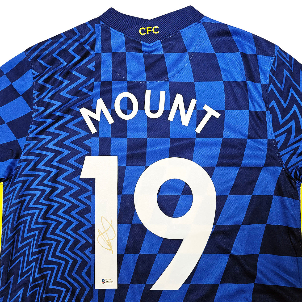 Chelsea F.C. Mason Mount Autographed Blue Nike Jersey Size L in Gold Beckett BAS Stock #196475