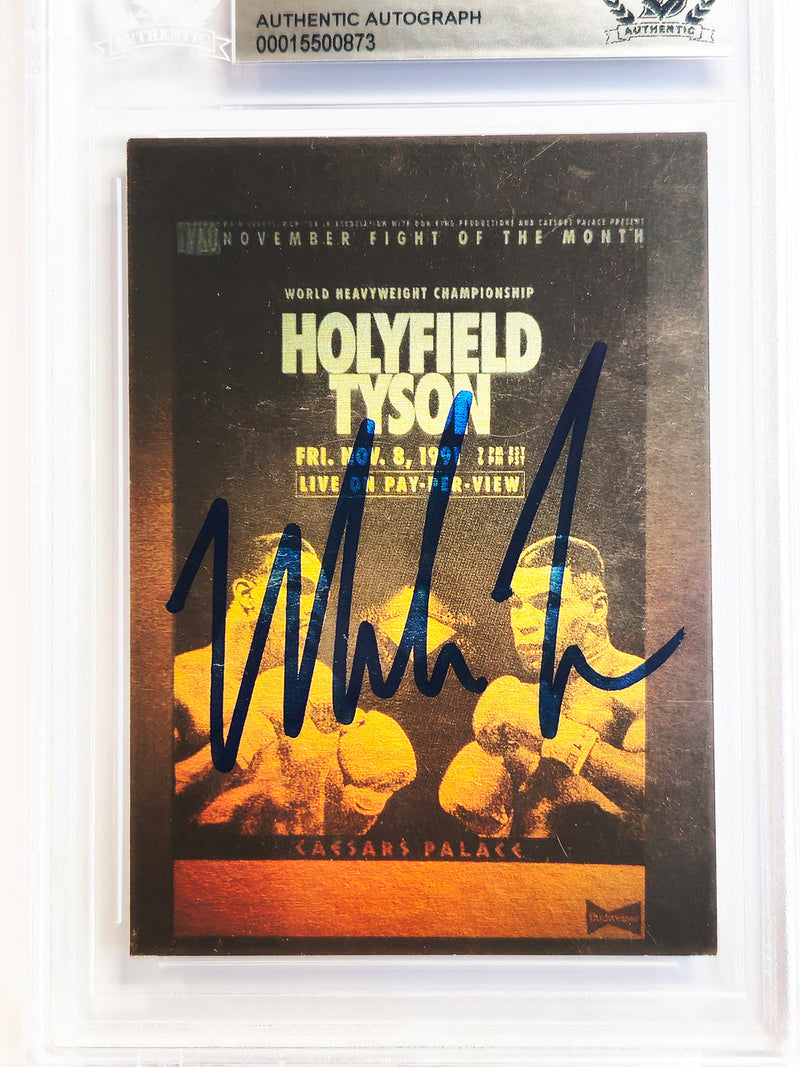 Mike Tyson Autographed 1992 Kayo Gold Hologram Card vs. Evander Holyfield Beckett BAS #15500873