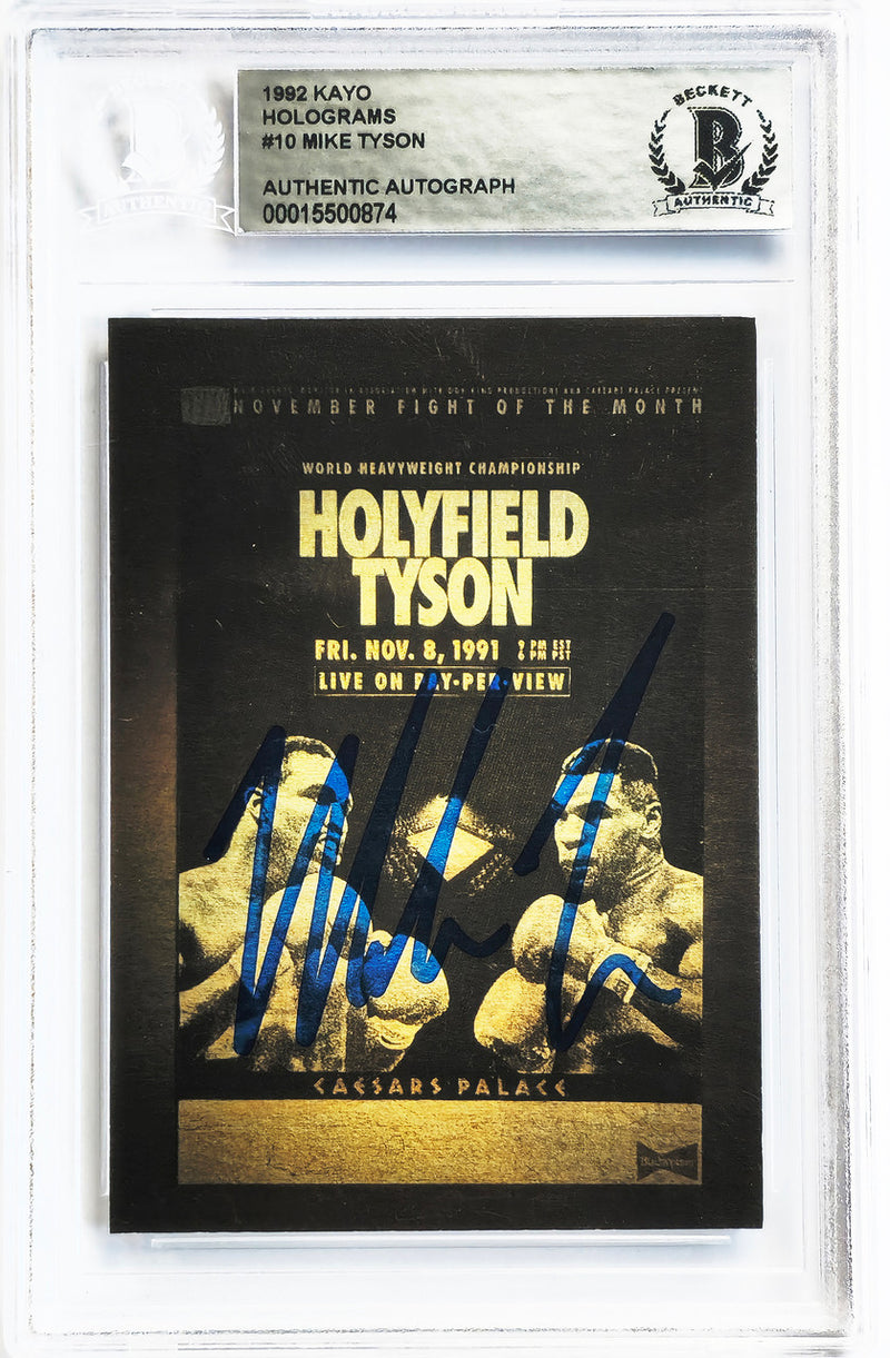 Mike Tyson Autographed 1992 Kayo Gold Hologram Card vs. Evander Holyfield Beckett BAS #15500874