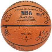 2002-03 St. Vincent-St. Mary Fighting Irish Multi Signed Autographed Basketball With 8 Total Signatures Including LeBron "King" James High School Signature PSA/DNA #AI01382
