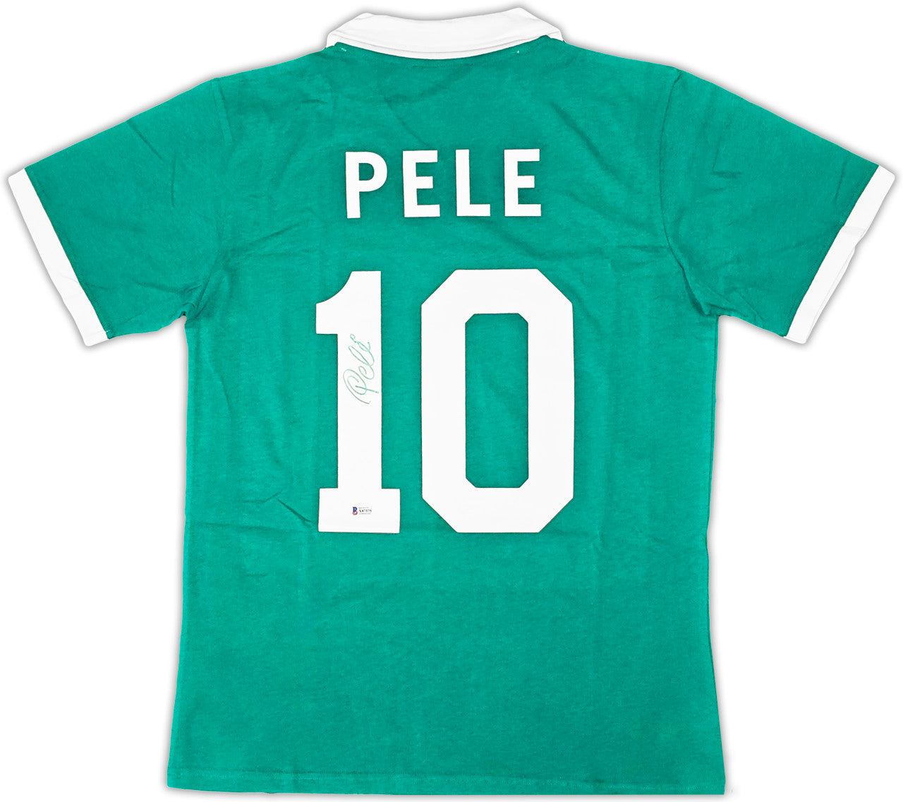 New York Cosmos Pele Autographed Green Jersey Beckett BAS Stock #194363