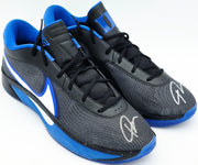 Giannis Antetokounmpo Autographed 2022 Player Exclusive (PE) Promo Royal Blue Nike Zoom Freak 4 NCAA Shoes Size 16 Beckett BAS Witness #3W396586 & #3W396587