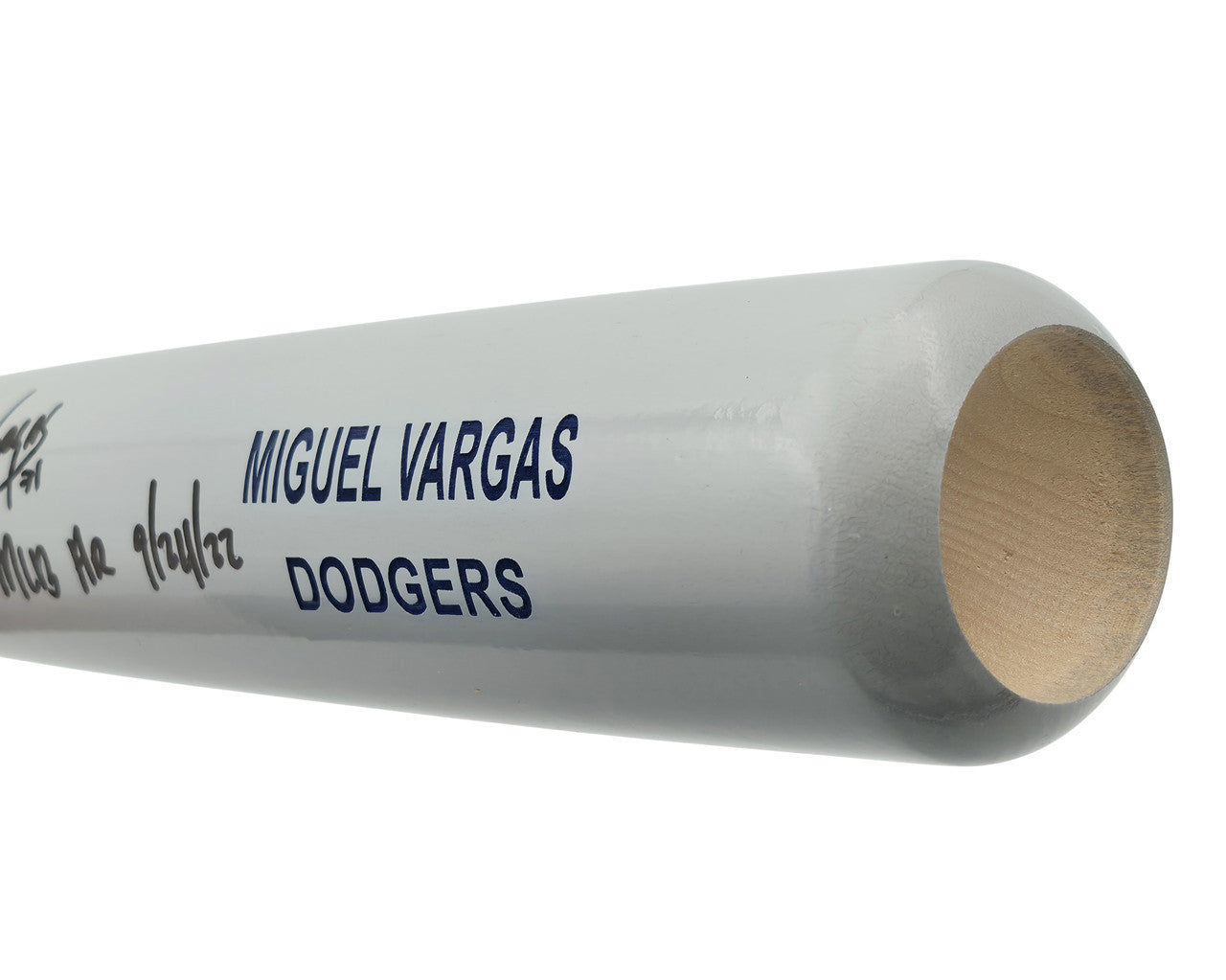 Miguel Vargas Autographed Gray Rawlings Game Model Bat Dodgers, White Sox "1st MLB HR" Beckett BAS Witness Stock #209050