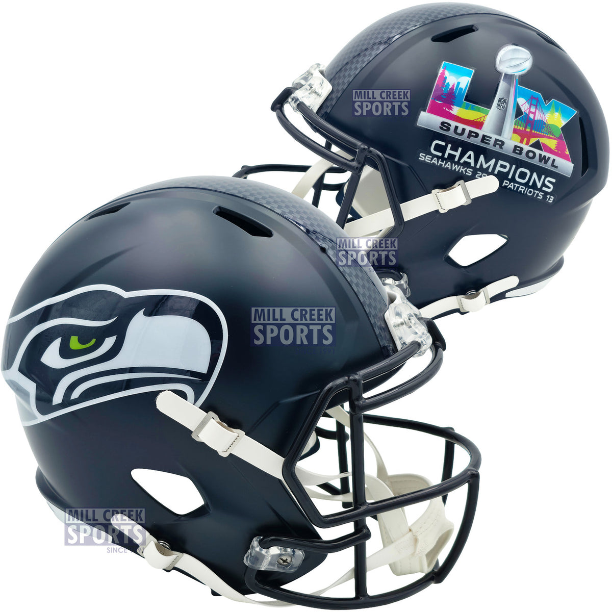 Unsigned Seattle Seahawks Super Bowl LX Champions Logo Full Size Speed Replica Helmet Stock #260092