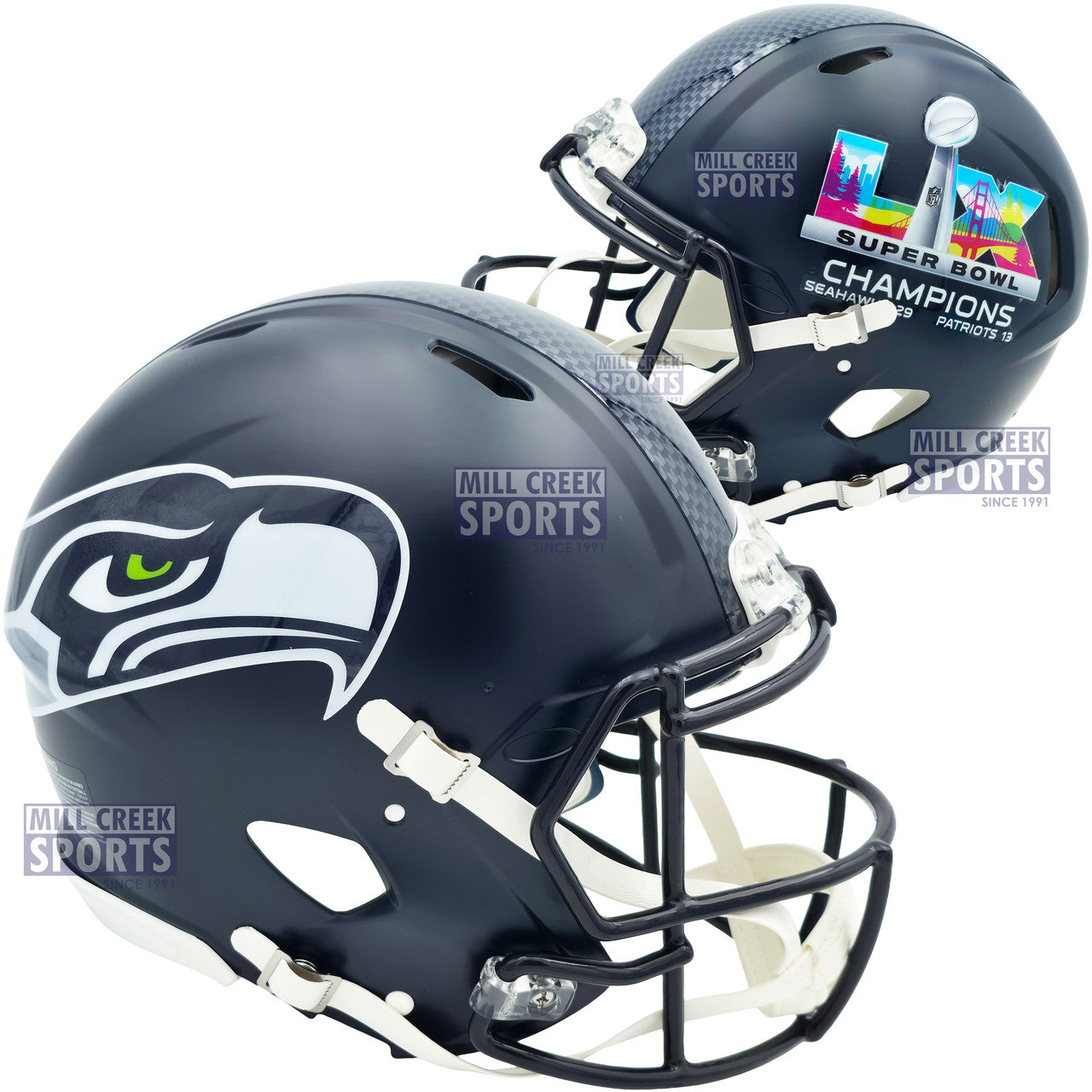 Unsigned Seattle Seahawks Super Bowl LX Champions Logo Full Size Speed Authentic Helmet Stock #260093