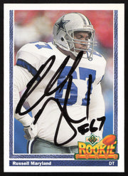 Russel Maryland Autographed 1991 Upper Deck Rookie Card #636 Dallas Cowboys SKU #259476