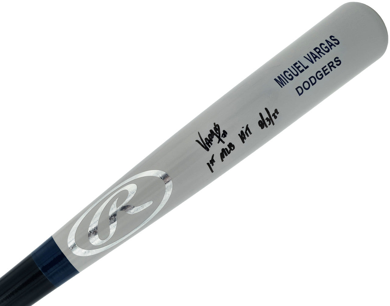 Miguel Vargas Autographed Gray Rawlings Game Model Bat Dodgers, White Sox "1st MLB Hit" Beckett BAS Witness Stock #209049