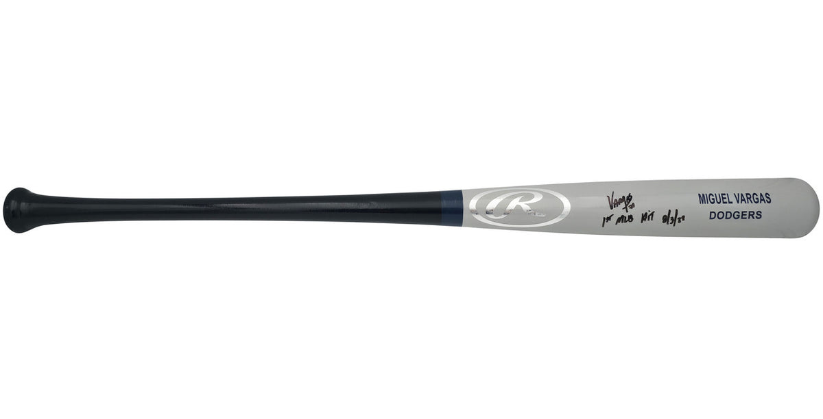 Miguel Vargas Autographed Gray Rawlings Game Model Bat Dodgers, White Sox "1st MLB Hit" Beckett BAS Witness Stock #209049