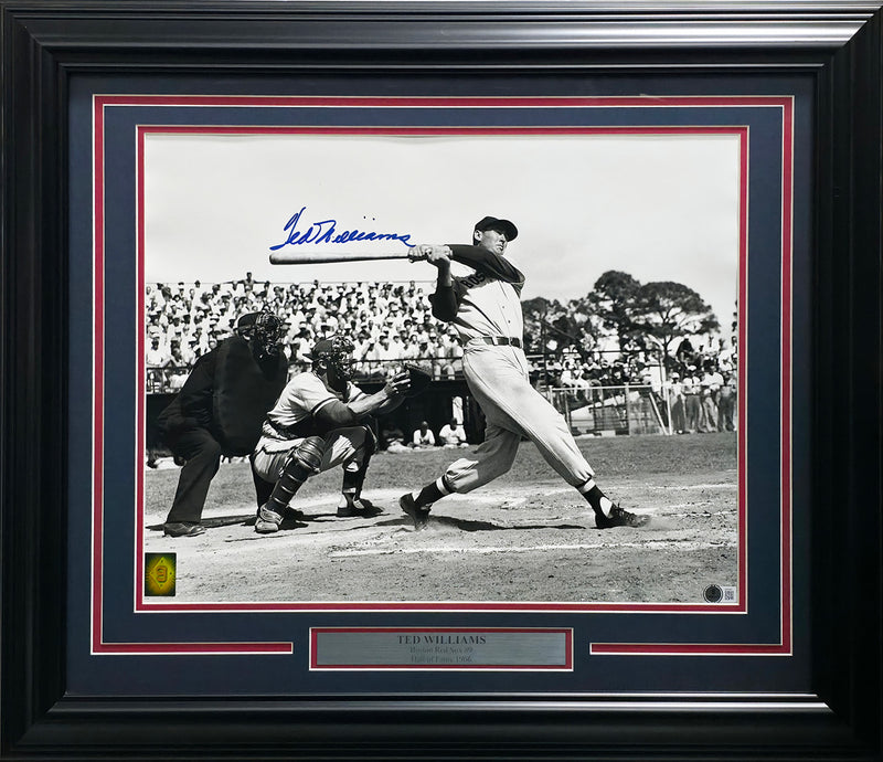 Ted Williams Autographed Framed 16x20 Photo Boston Red Sox Beckett BAS Stock #265815