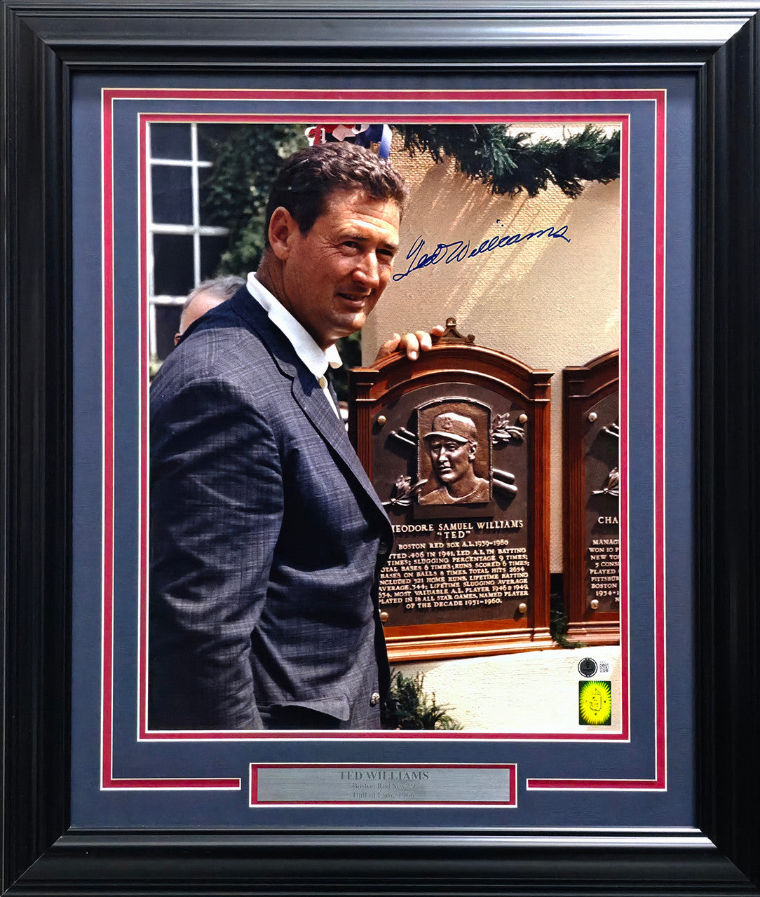 Ted Williams Autographed Framed 16x20 Photo Boston Red Sox Cooperstown Hall of Fame Beckett BAS Stock #265816