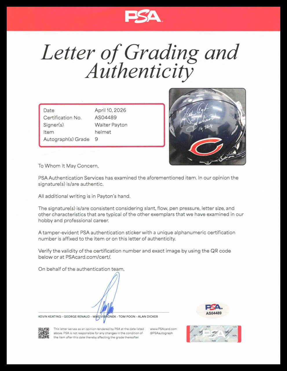 Walter Payton Autographed Chicago Bears Blue Full Size Riddell Authentic Helmet "Sweetness 16,726" PSA/DNA & #538/600 Beckett BAS #AE84991