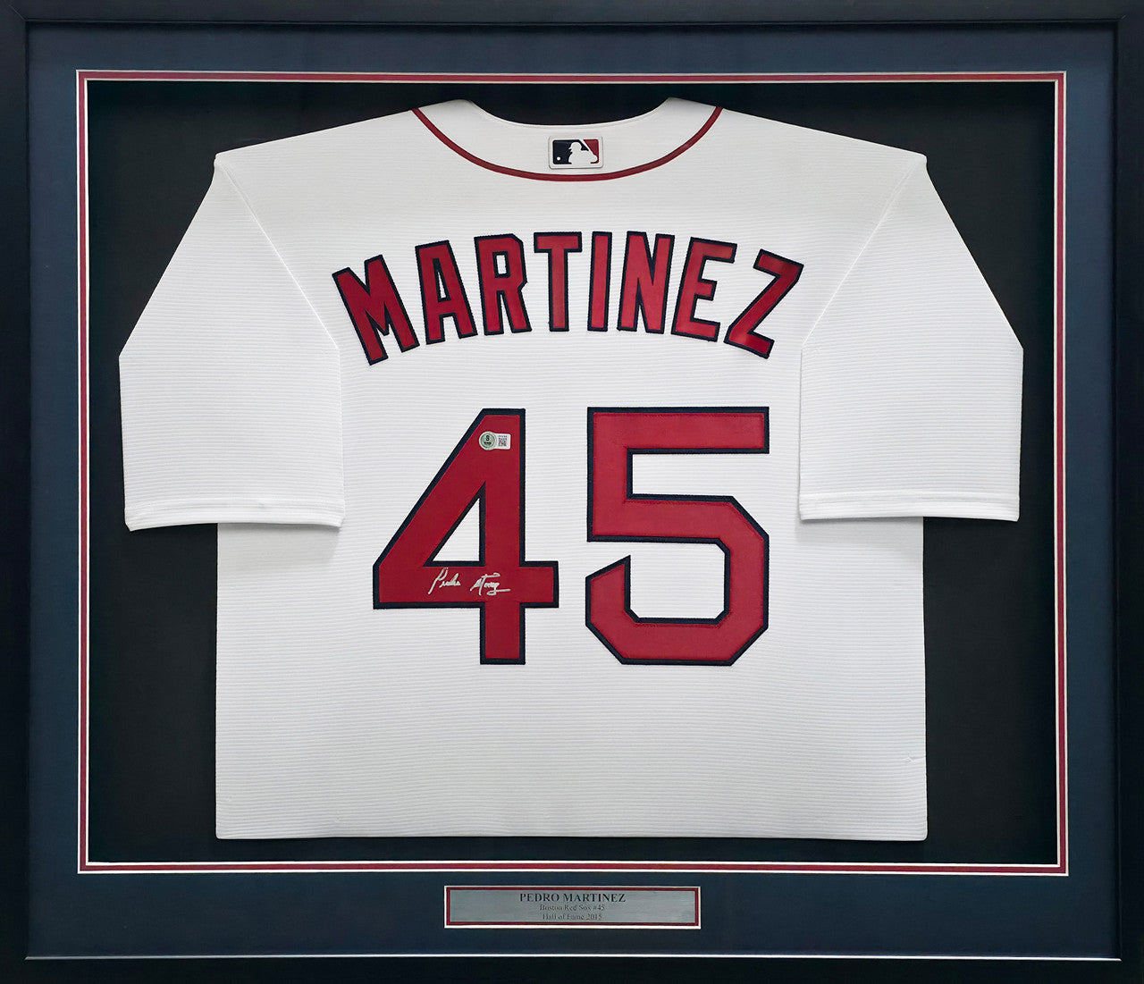 Boston Red Sox Pedro Martinez Autographed Framed White Nike Jersey Beckett BAS Witness Stock #267459