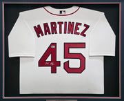Boston Red Sox Pedro Martinez Autographed Framed White Nike Jersey Beckett BAS Witness Stock #267459