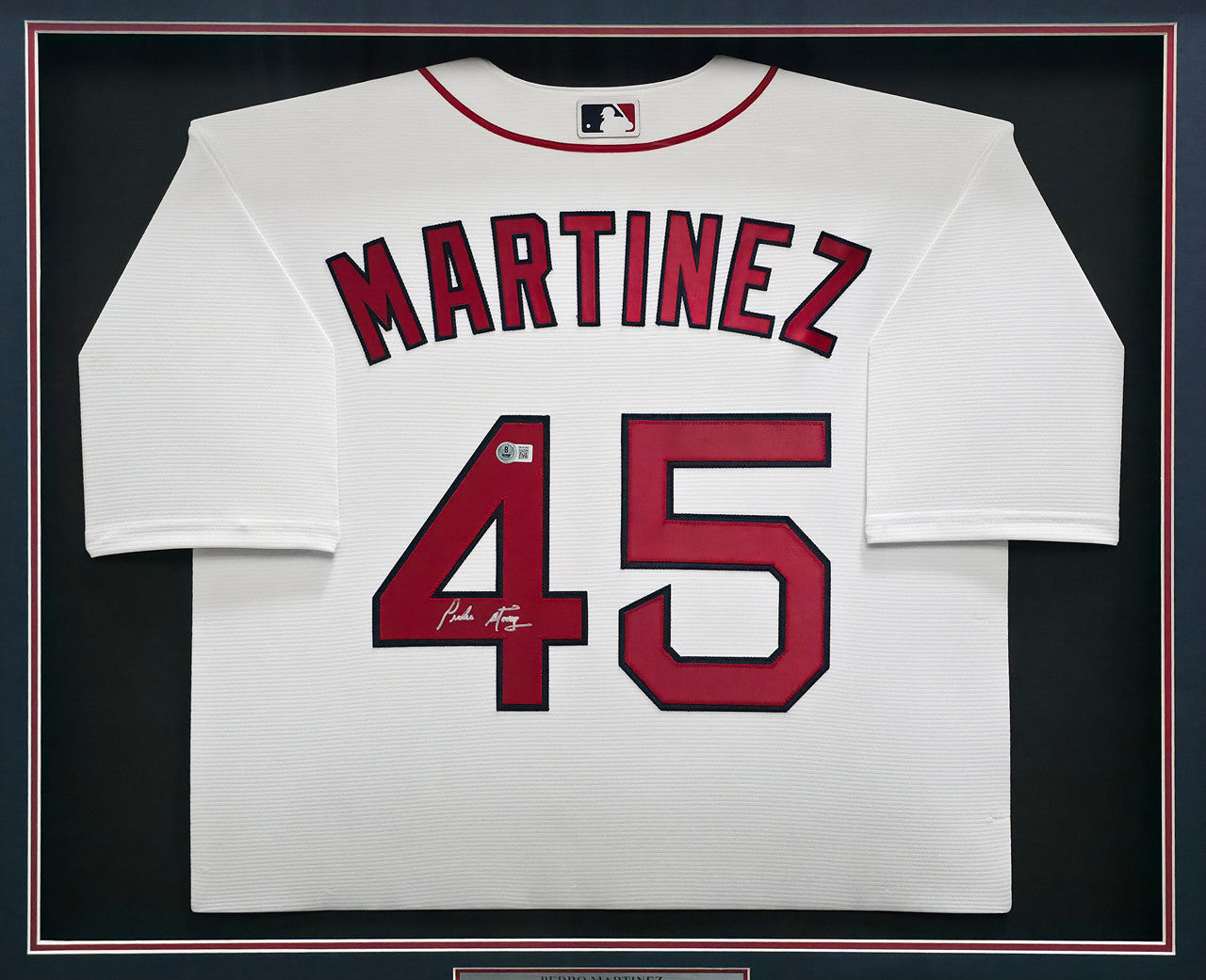 Boston Red Sox Pedro Martinez Autographed Framed White Nike Jersey Beckett BAS Witness Stock #267459