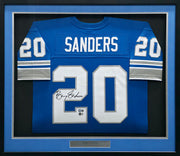 Detroit Lions Barry Sanders Autographed Framed Blue Authentic Mitchell & Ness NFL Legacy Throwback 1996 Jersey Beckett BAS QR Stock #267458