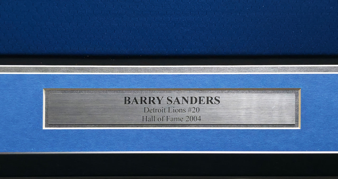 Detroit Lions Barry Sanders Autographed Framed Blue Authentic Mitchell & Ness NFL Legacy Throwback 1996 Jersey Beckett BAS QR Stock #267458