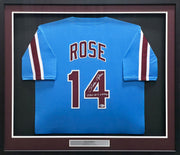 Philadelphia Phillies Pete Rose Autographed Framed Baby Blue Jersey "1980 WS Champs" Beckett BAS Stock #267808