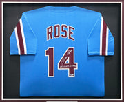 Philadelphia Phillies Pete Rose Autographed Framed Baby Blue Jersey "1980 WS Champs" Beckett BAS Stock #267808
