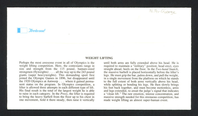 Pete George Autographed First Day Cover Olympic Weightlifter SKU #159594