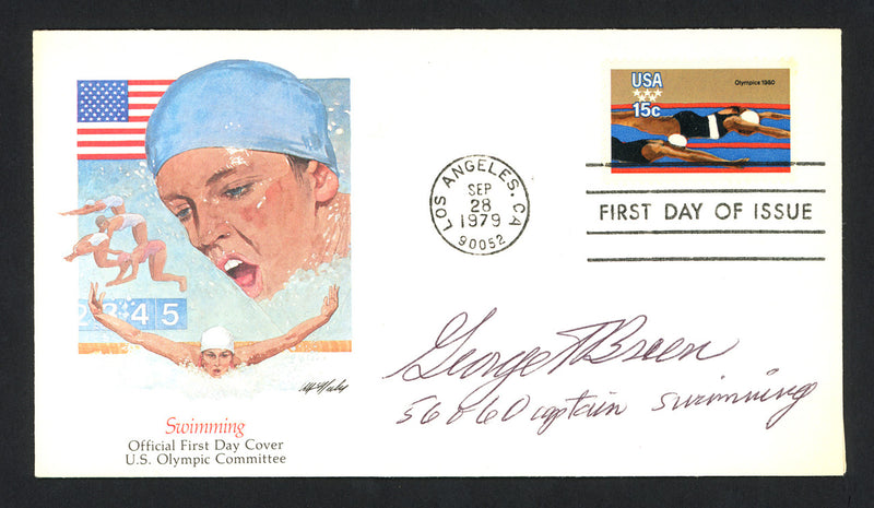 George Breen Autographed First Day Cover Olympic Swimmer SKU #159608
