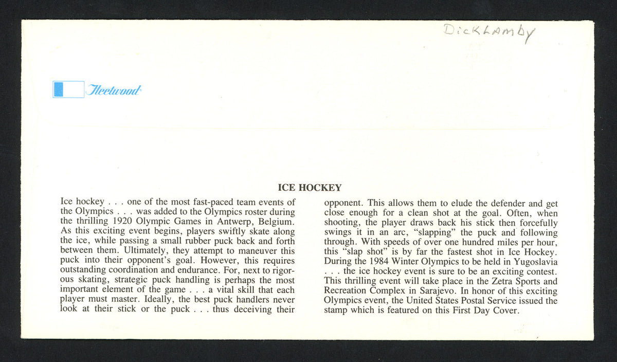 Dick Lamby Autographed First Day Cover 1976 Olympics USA Hockey SKU #159617