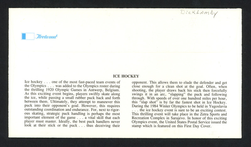 Dick Lamby Autographed First Day Cover 1976 Olympics USA Hockey SKU #159617