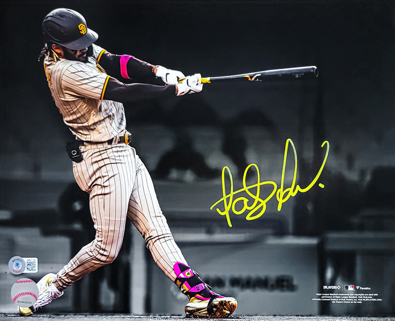 Fernando Tatis Jr. Autographed 11x14 Photo San Diego Padres Spotlight In Yellow Beckett BAS QR Stock #202109
