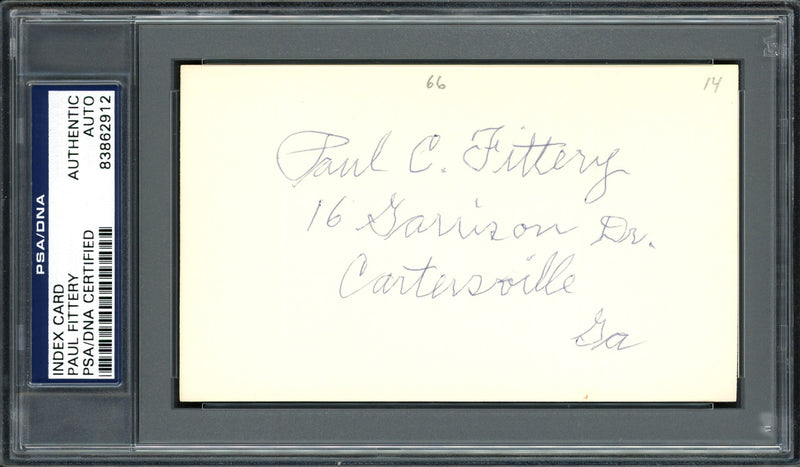 Paul C. Fittery Autographed 3x5 Index Card Cincinnati Reds, Philadelphia Phillies PSA/DNA #83862912