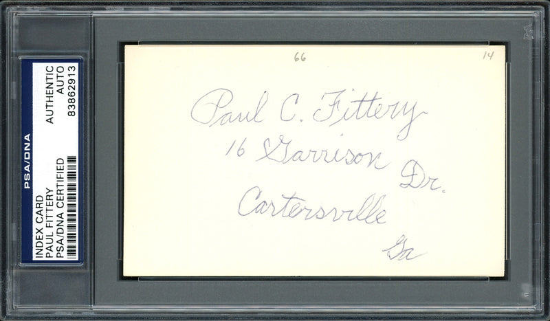 Paul C. Fittery Autographed 3x5 Index Card Cincinnati Reds, Philadelphia Phillies PSA/DNA #83862913