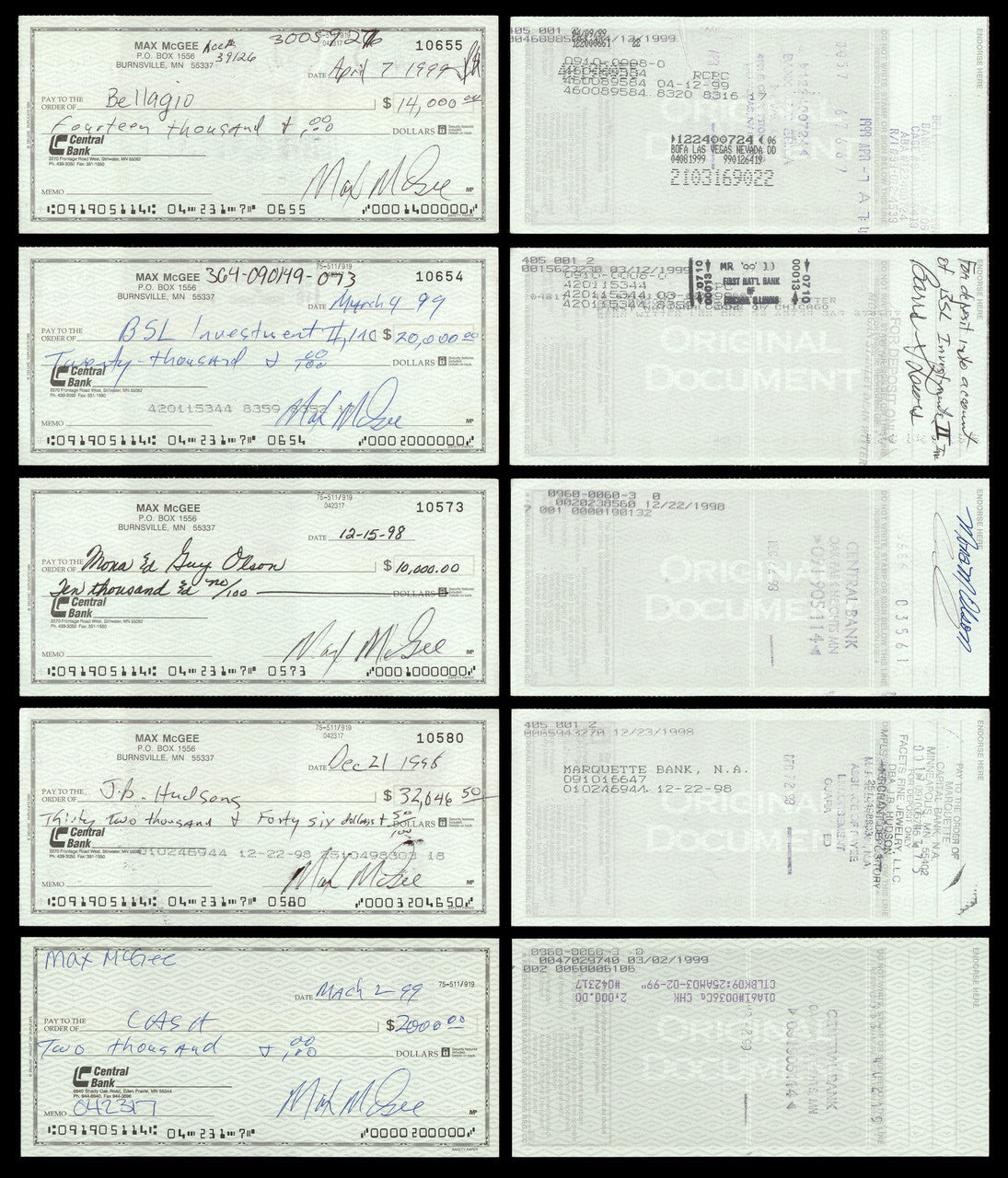 Max McGee Autographed 2.75x6 Check Green Bay Packers Lot of 50 SKU #174046