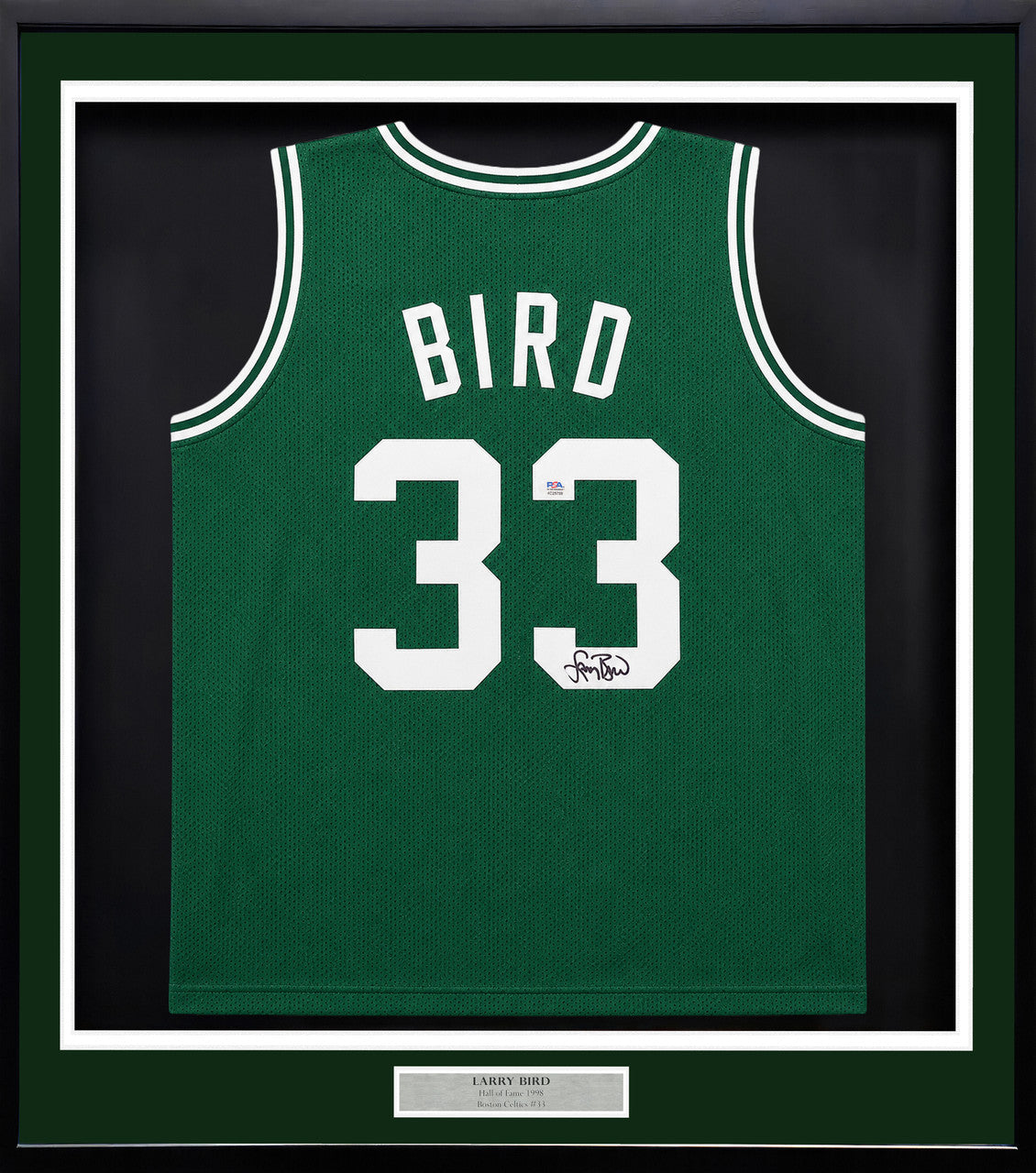 Boston Celtics Larry Bird Autographed Framed Green Jersey PSA/DNA Stock #265810