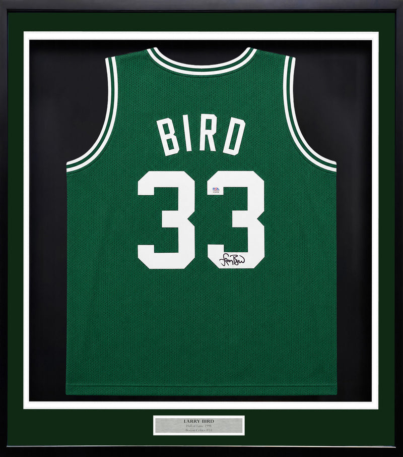Boston Celtics Larry Bird Autographed Framed Green Jersey PSA/DNA Stock #265810