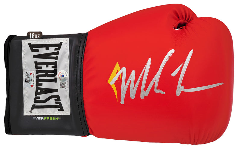Mike Tyson Autographed Red Everlast Everfresh Boxing Glove (Right Handed RH, Silver) Beckett BAS Stock #202301