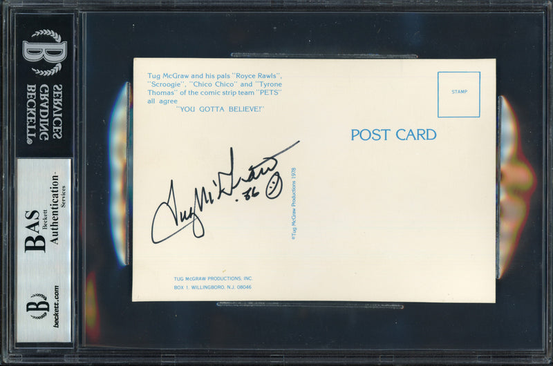Tug McGraw Autographed 4x6 Postcard Philadelphia Phillies Signed Twice Beckett BAS #14066955