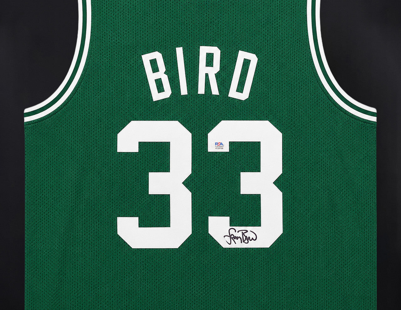 Boston Celtics Larry Bird Autographed Framed Green Jersey PSA/DNA Stock #265810