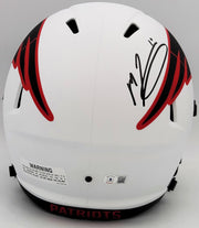 Mac Jones Autographed New England Patriots Lunar Eclipse White Full Size Replica Speed Helmet Beckett BAS QR Stock #202966