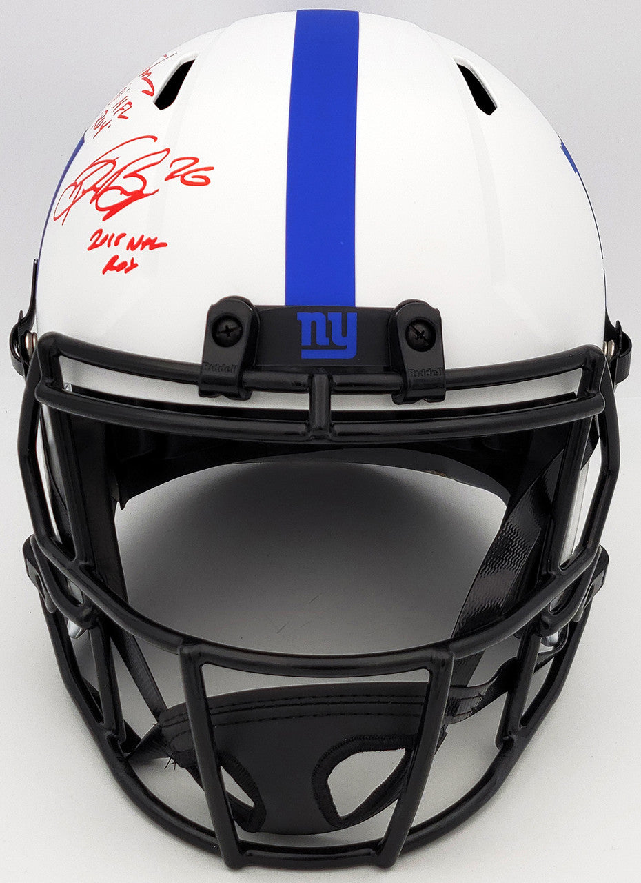 Lawrence Taylor & Saquon Barkley Autographed New York Giants Lunar Eclipse White Full Size Replica Speed Helmet "NFL ROY" Beckett BAS QR Stock #202989