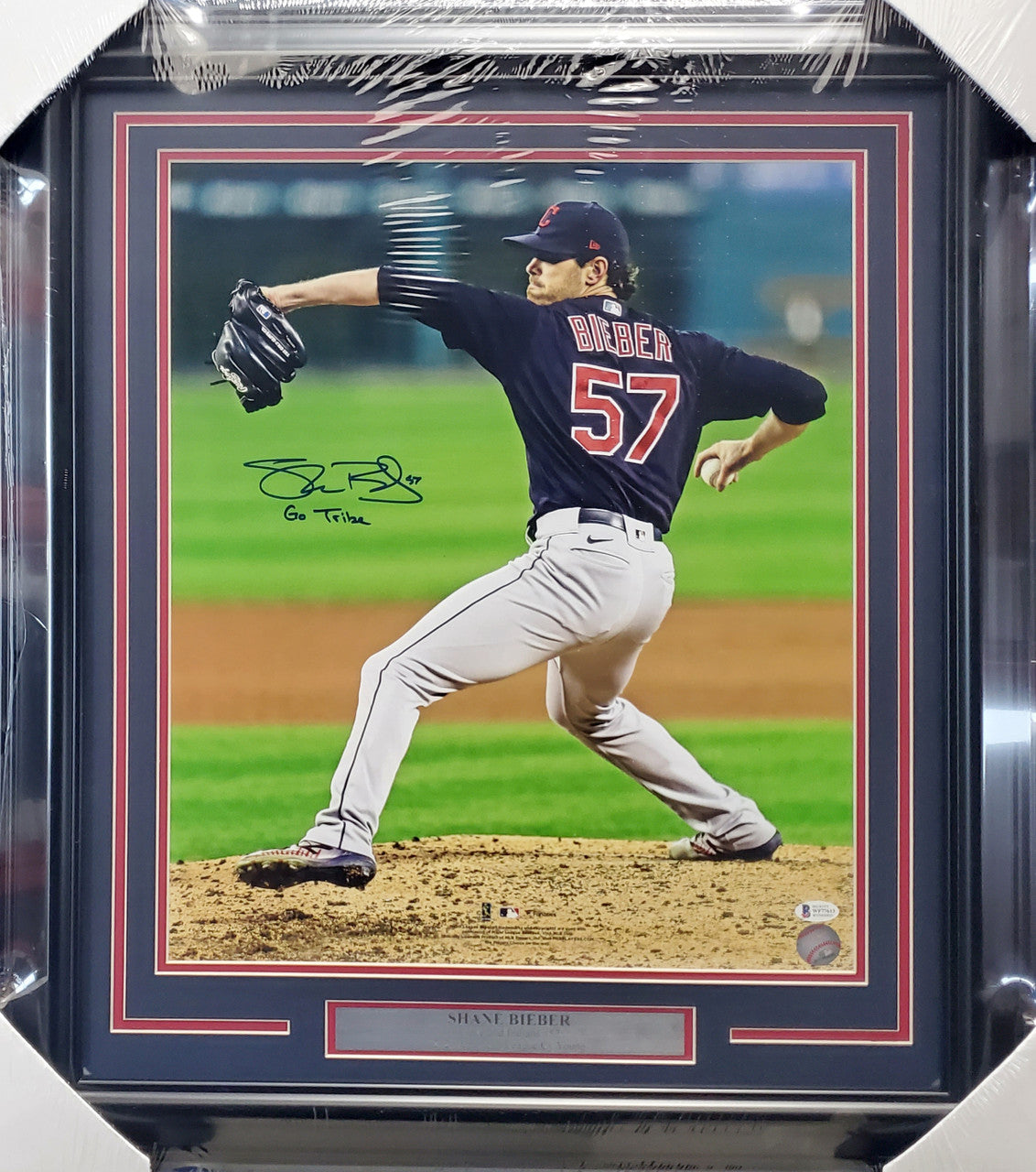 Shane Bieber Autographed Framed 16x20 Photo Cleveland Indians "Go Tribe" Beckett BAS #WF77613
