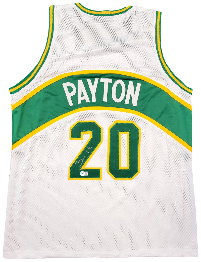 Seattle Supersonics Gary Payton Autographed White Jersey Beckett BAS QR Stock #203420