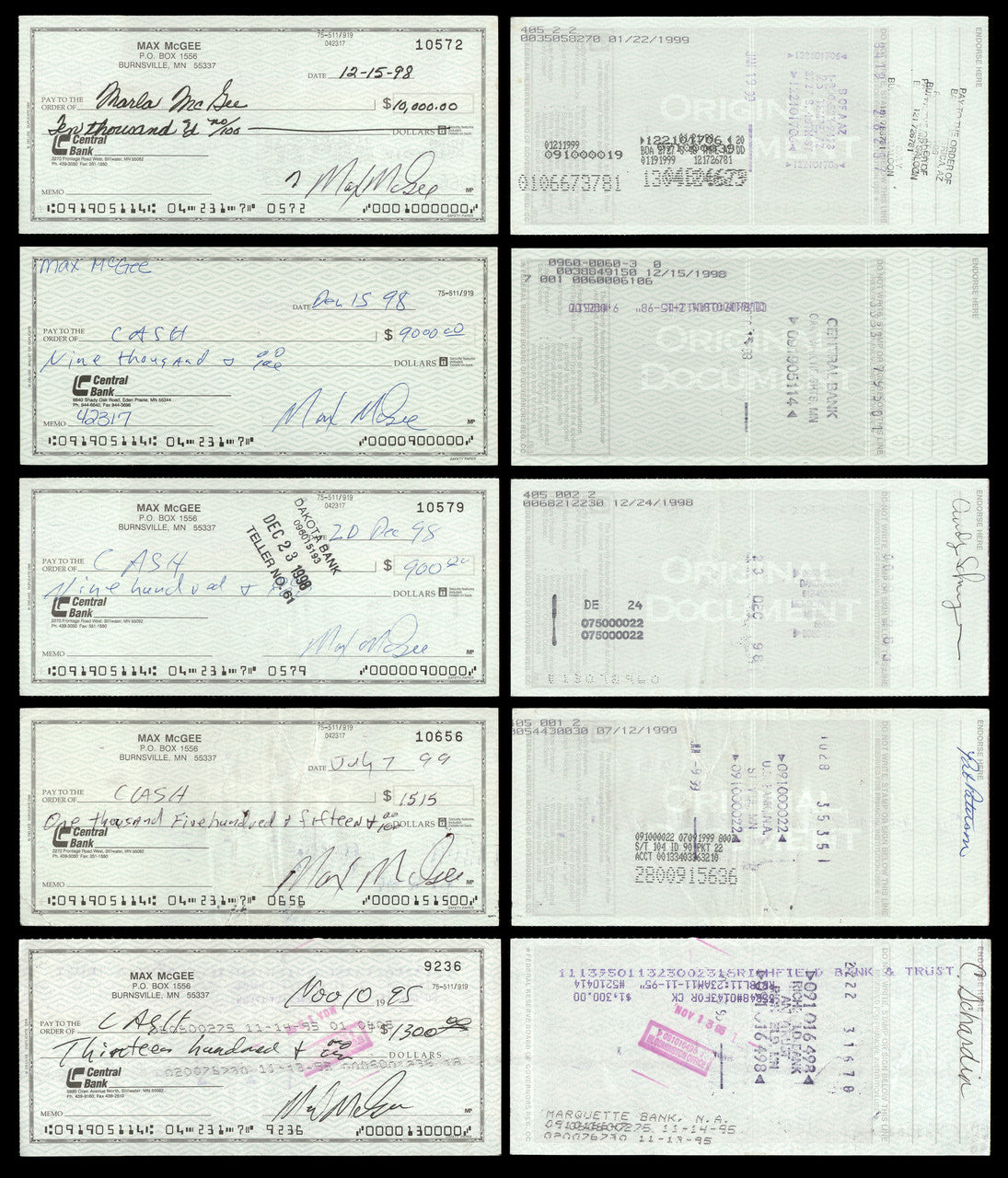 Max McGee Autographed 2.75x6 Check Green Bay Packers Lot of 50 SKU #174046