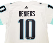 Seattle Kraken Matty Beniers Autographed White Adidas Authentic Jersey Size 54 With Inaugural Patch "1st Kraken Draft Pick" Fanatics Holo Stock #206010