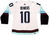 Seattle Kraken Matty Beniers Autographed White Adidas Authentic Jersey Size 54 With Inaugural Patch "NHL Debut" Fanatics Holo Stock #206011