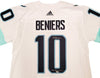 Seattle Kraken Matty Beniers Autographed White Adidas Authentic Jersey Size 54 With Inaugural Patch "NHL Debut" Fanatics Holo Stock #206011