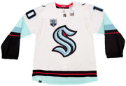 Seattle Kraken Matty Beniers Autographed White Adidas Authentic Jersey Size 54 With Inaugural Patch "NHL Debut" Fanatics Holo Stock #206011