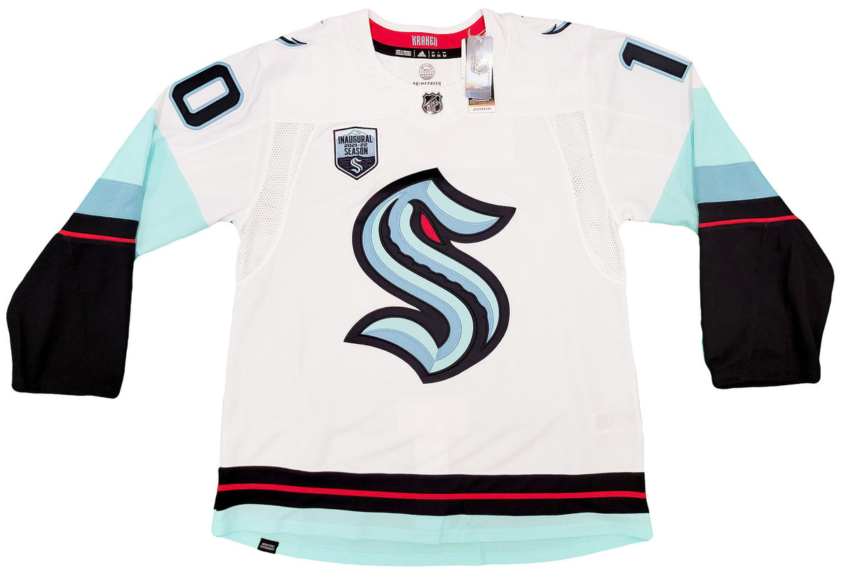 Seattle Kraken Matty Beniers Autographed White Adidas Authentic Jersey Size 54 With Inaugural Patch "NHL Debut" Fanatics Holo Stock #206011