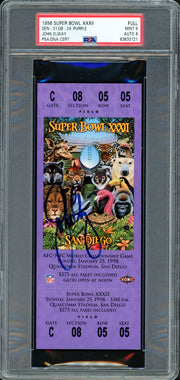 John Elway Autographed 1998 Super Bowl XXXII Ticket Denver Broncos PSA 9 Auto Grade Near Mint/Mint 8 PSA/DNA #63633121